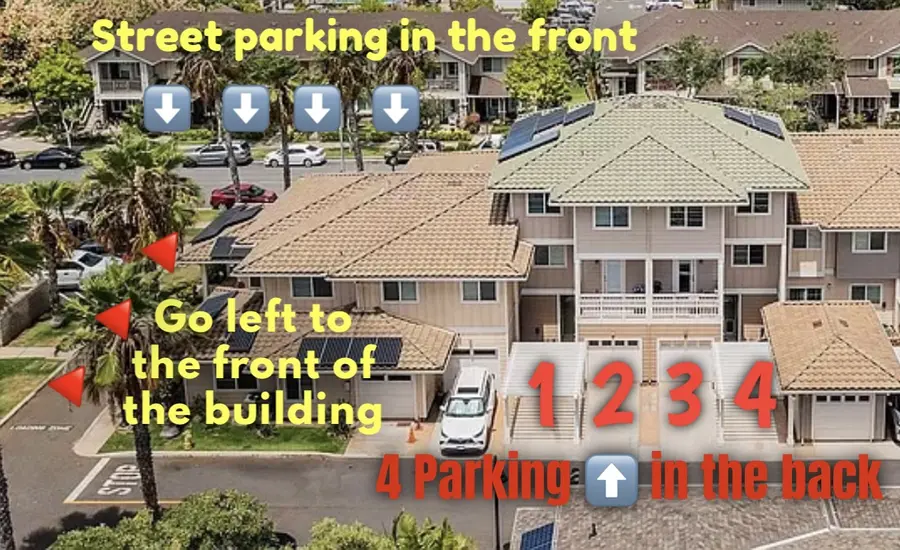 Parking diagram showing street parking in front and 4 spaces in the back